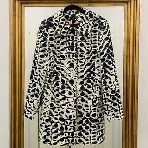 WILLI SMITH Trench Coat Medium Black Off-White Circle Abstract Lined Button EUC